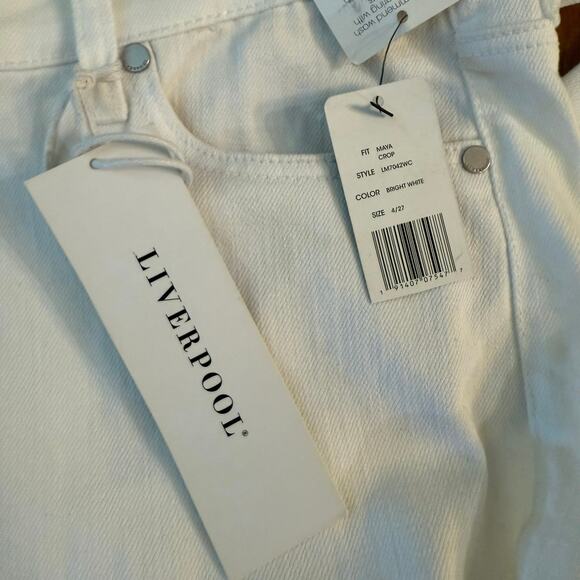 Liverpool White Denim Maya Crop Size 4 / 27 NWT Fray Split Hem Grommet - Picture 8 of 14
